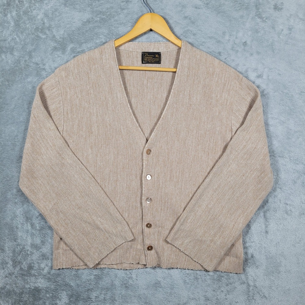 Vintage 70s Cardigan Mens XL Tan The JCPenney Sweater Orlon Kurt Cobain Grunge